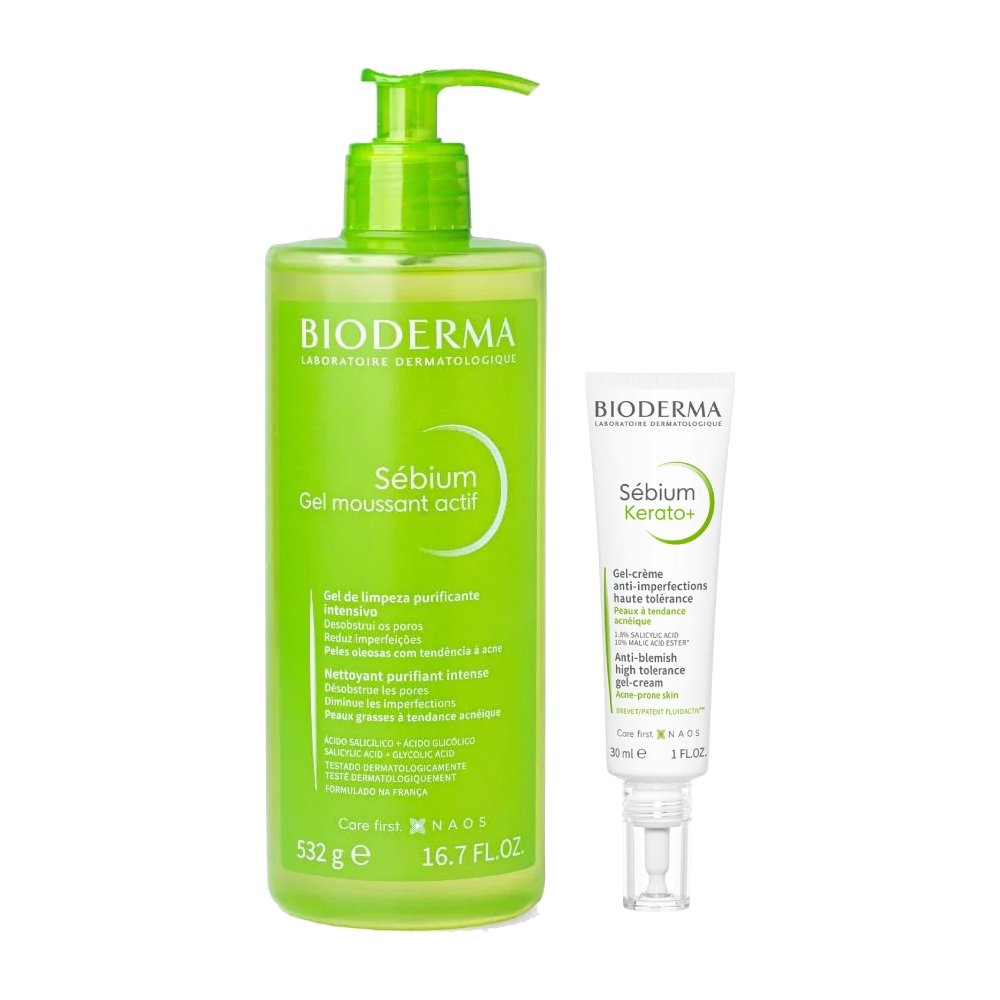 Kit Bioderma Gel De Limpeza Facial Antiacne Sébium Gel Moussant Actif 500ml + Corretor Antiacne E Antimarcas Sébium Kerato+ 30ml