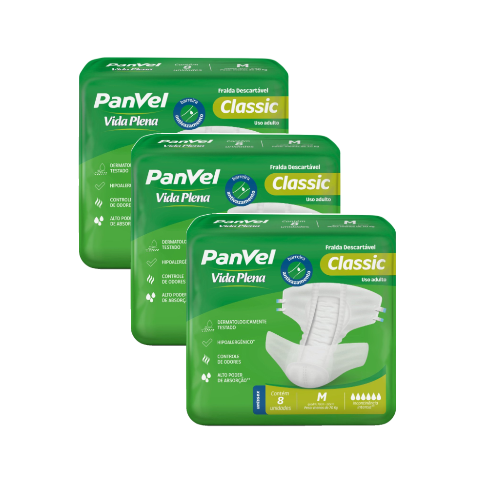 Kit Fralda Adulto Panvel Vida Plena Classic M 8 Unidades - 3 Pacotes