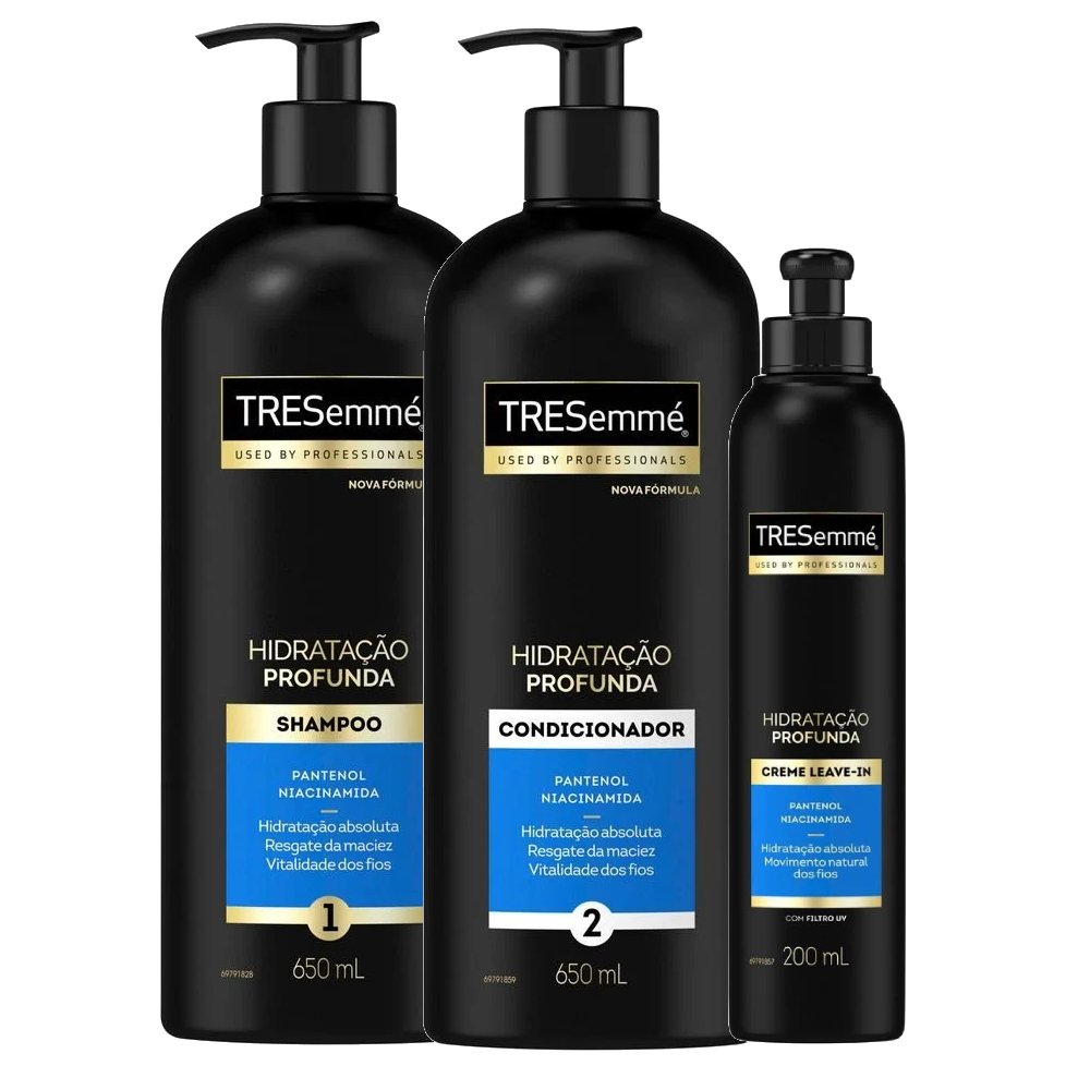Kit Tresemme Shampoo Hidratacao Profunda 650ml + Condicionador 650ml + Creme Leave-in 200ml