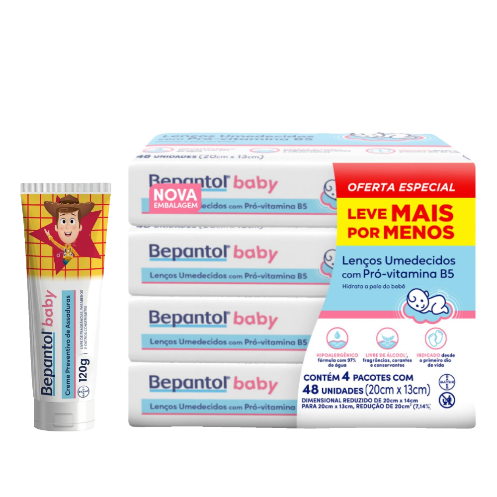 Kit Bepantol Baby Creme Preventivo De Assaduras Toy Story 120g + Lenços Umedecidos 144 Unidades