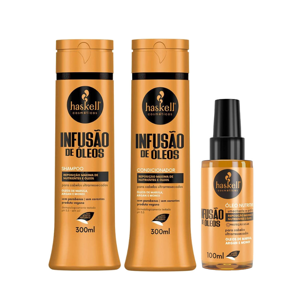 Kit Haskell Condicionador Infusão De Óleos 300ml + Shampoo Infusão De Óleos 300ml Grátis Óleo Capilar Infusão De Óleos 100ml
