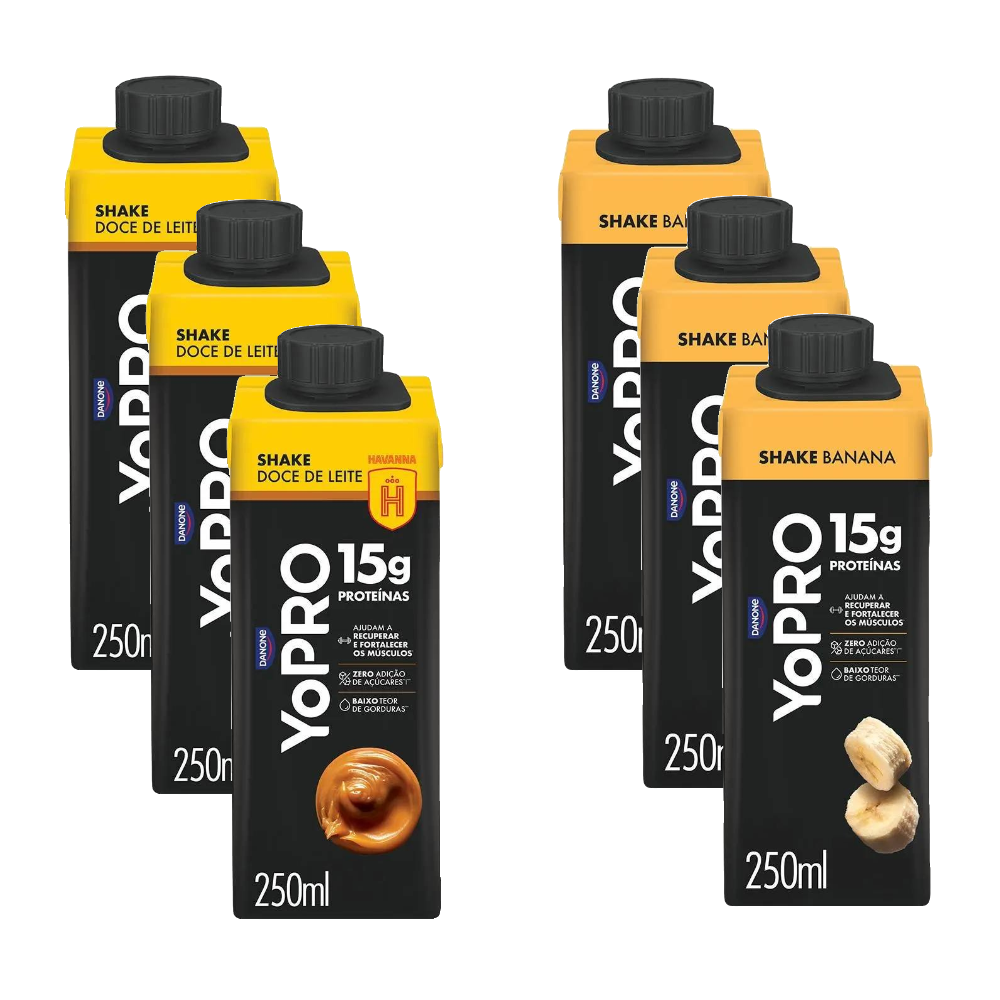 Kit Yopro Bebida Láctea Havanna Doce De Leite 15g 250ml + Bebida Láctea Banana 15g 250ml 6 Unidades