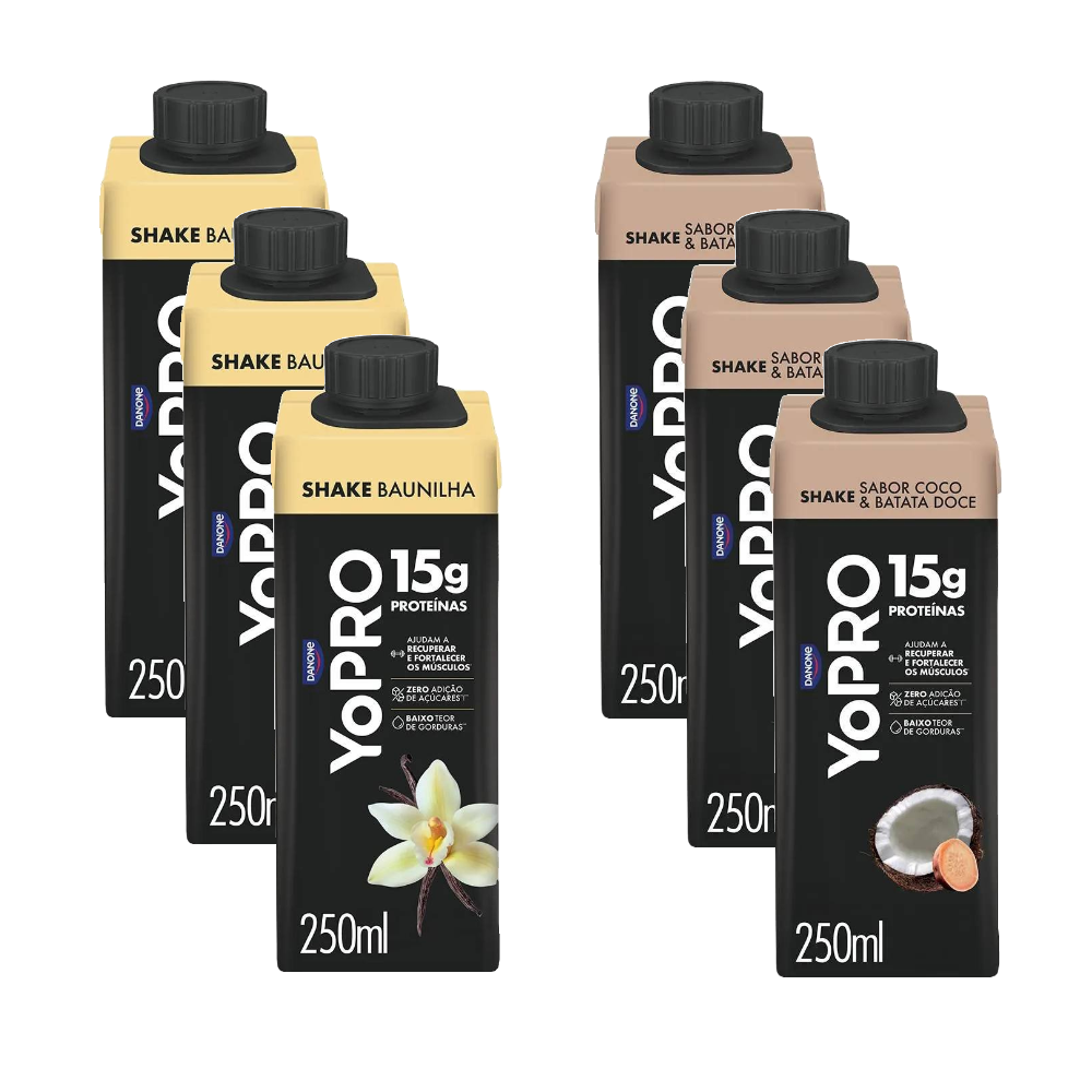 Kit Yopro Bebida Láctea Baunilha 15g 250ml + Bebida Láctea Coco Com Batata Doce 15g 250ml 6 Unidades