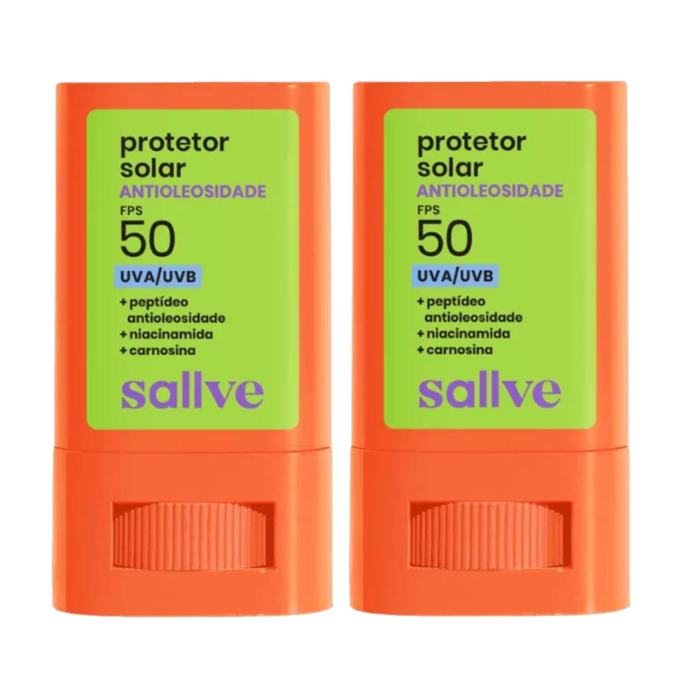 Kit Protetor Solar Facial Sallve Bastão Antioleosidade Fps50 15g 2 Unidades