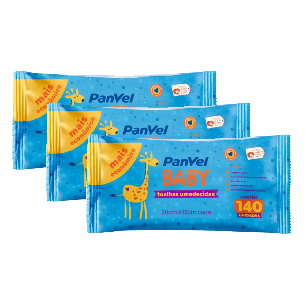 Kit Lenços Umedecidos Panvel Baby 420 Unidades (3 Pacotes De 140 Unidades Cada)