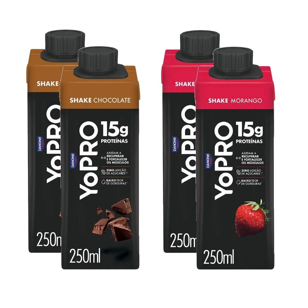 Kit Yopro Bebida Láctea Morango 15g 250ml + Bebida Láctea Chocolate 15g 250ml 4 Unidades