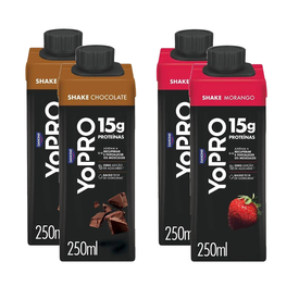 Kit Yopro Bebida Láctea Morango 15G 250Ml + Bebida Láctea Chocolate 15G 250Ml 4 unidades