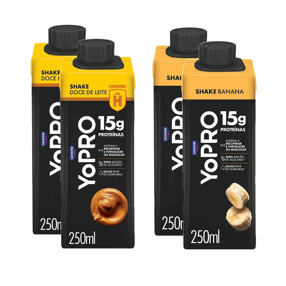 Kit Yopro Bebida Láctea Havanna Doce De Leite 15g 250ml + Bebida Láctea Banana 15g 250ml 4 Unidades