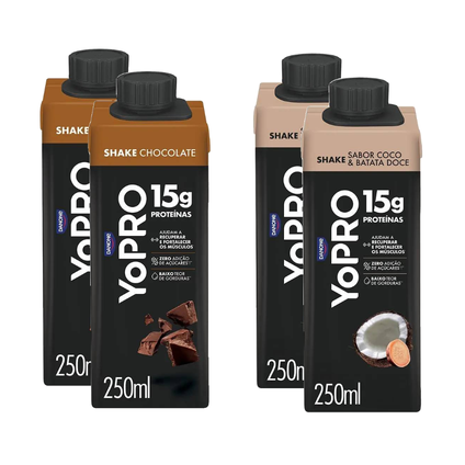 Kit Yopro Bebida Láctea Chocolate 15G 250Ml + Bebida Láctea Coco Com Batata Doce 15G 250Ml 4 unidades