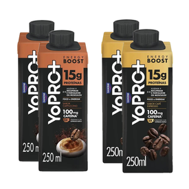 Kit Yopro Bebida Láctea Energy Boost Café Expresso 15G 250Ml + Bebida Láctea Energy Boost Cappuccino 15G 250Ml 4 unidades