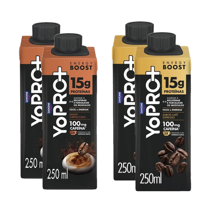Kit Yopro Bebida Láctea Energy Boost Café Expresso 15G 250Ml + Bebida Láctea Energy Boost Cappuccino 15G 250Ml 4 unidades