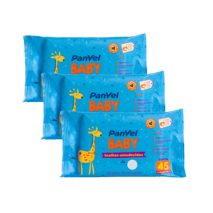 Kit Lenços Umedecidos Panvel Baby 135 Unidades (3 pacotes de 45 unidades cada)