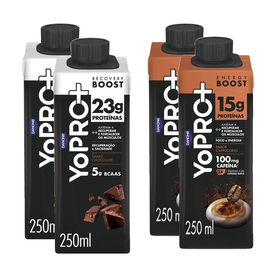 Kit Yopro Bebida Láctea Chocolate 23G Proteína + 5G Bcaas 250Ml + Bebida Láctea Energy Boost Cappuccino 15G 250Ml 4 unidades