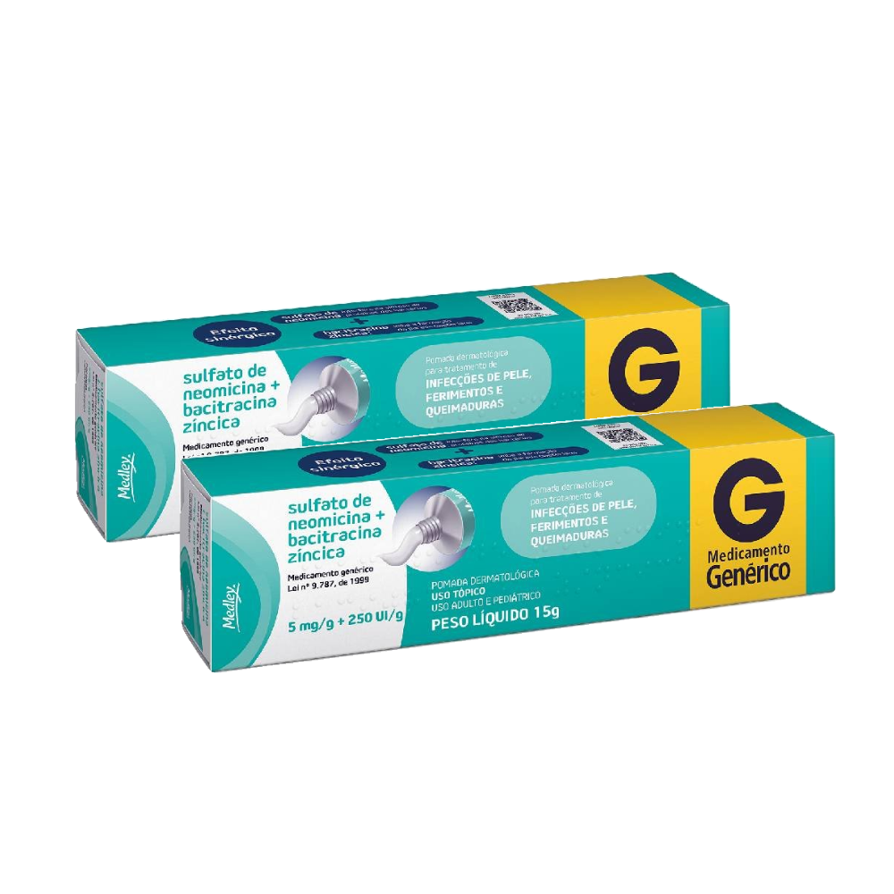 Kit Sulfato Neomicina 5mg/g + Bacitracina 250ui/g Pomada 15g Medley Genérico - 2 Unidades 