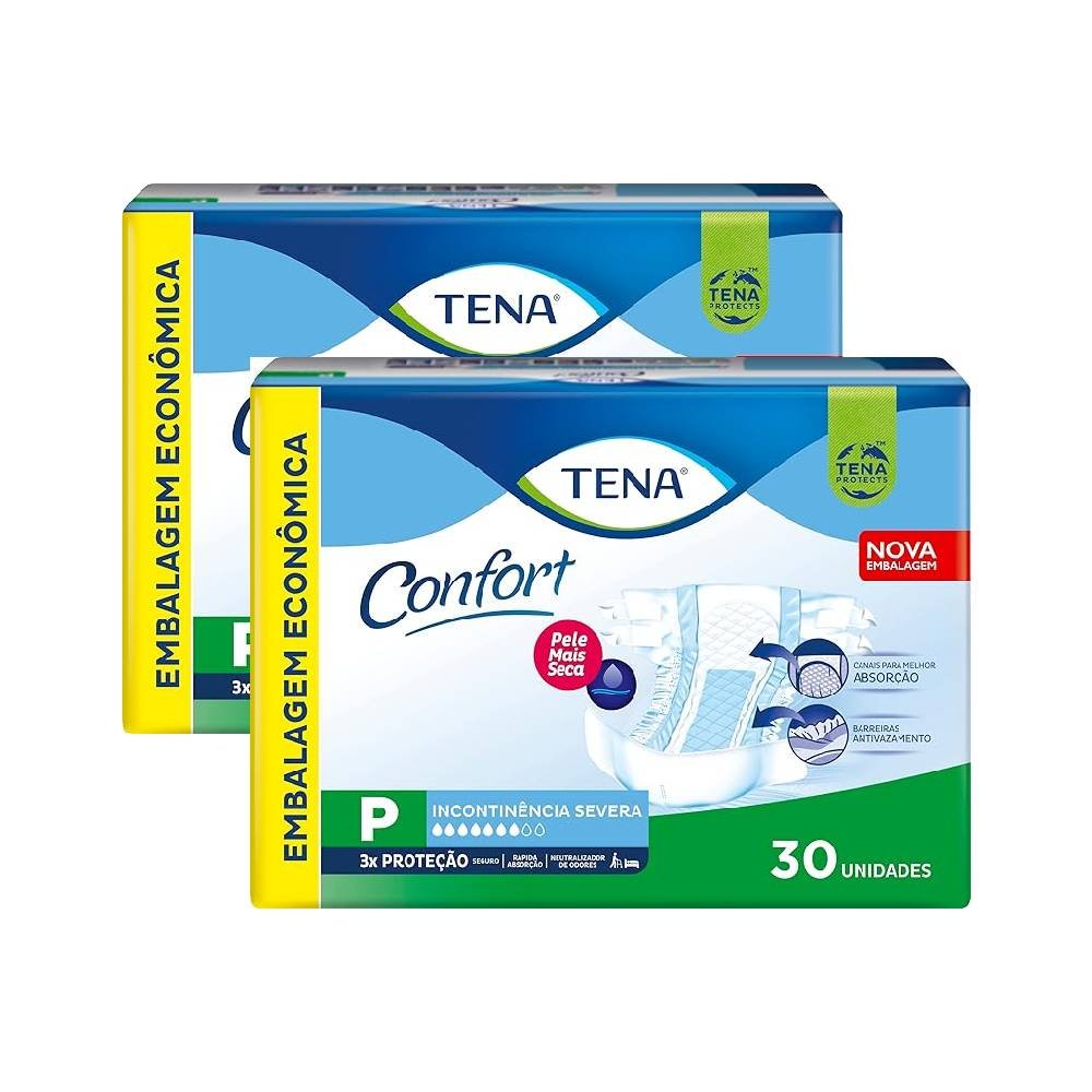 Kit Fralda Geriátrica Tena Confort P 60 Unidades (2 Pacotes Com 30 Unidades Cada)