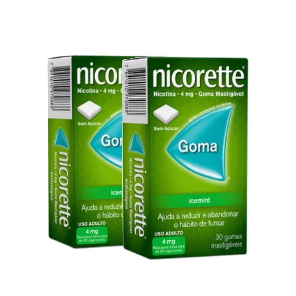 Kit Goma Mastigável Nicorette Icemint 4mg 60 Unidades (2 Caixas Com 30 Unidades Cada)