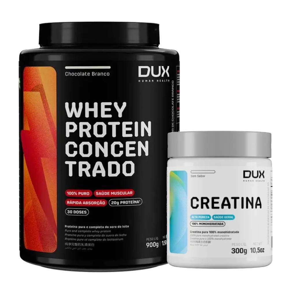 Kit Dux Nutrition Creatina Monohidratada 300g + Whey Protein Concentrado Chocolate Branco 900g