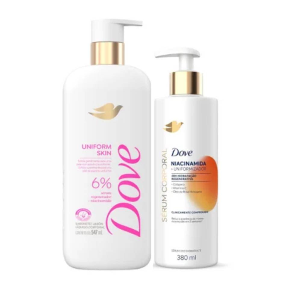 Kit Dove Sabonete Líquido Corporal Uniform Skin 547ml + Sérum Hidratante Corporal Niacinamida + Uniformizador 380ml