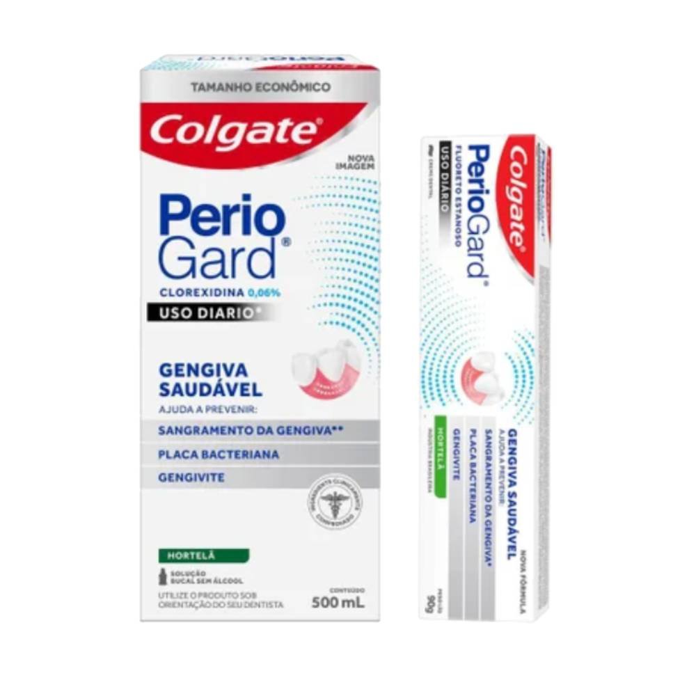 Kit Colgate Enxaguante Bucal Periogard Uso Diário Sem Álcool 500ml + Creme Dental Para Gengivite Periogard 90g
