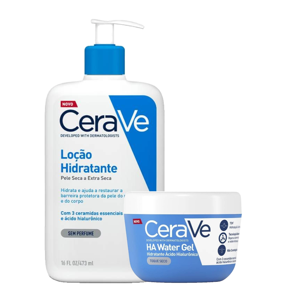 Kit Cerave Hidratante Facial Ha Water Gel 85g + Hidratante Corporal Loção Ácido Hialurônico Ceramidas Para Pele Seca 473ml