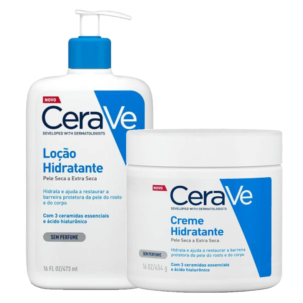 Kit Cerave Hidratante Corporal Loção Ácido Hialurônico Ceramidas Para Pele Seca 473ml + Creme Hidratante Corporal Ácido Hialurônico Ceramidas Para Pele Seca 454g