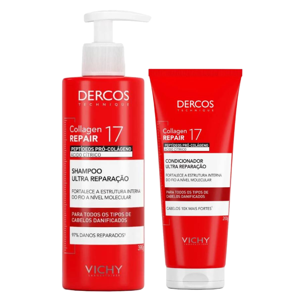 Kit Vichy Condicionador Dercos Collagen Repair 17 200ml + Shampoo Dercos Collagen Repair 17 390ml