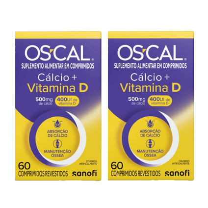 Kit Suplemento Alimentar Os Cal Cálcio 500Mg + Vitamina D 400Ui 60 Comprimidos Revestidos 2 unidades