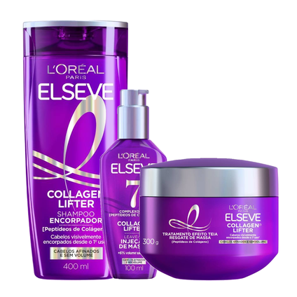 Kit Elseve Shampoo Collagen Lifter 400Ml + Sérum Capilar Leave In Collagen Lifter 100Ml + Máscara De Tratamento Collagen Lifter 300G
