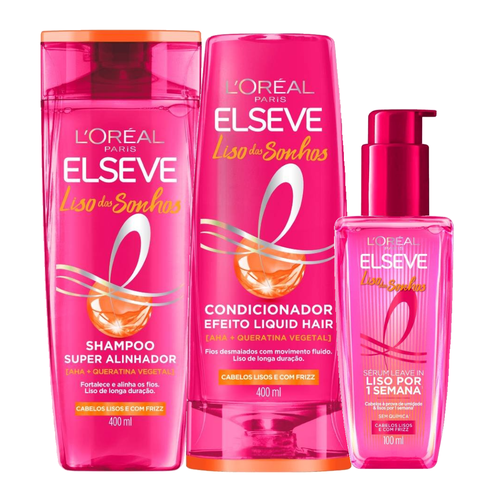 Kit Elseve Condicionador L'oréal Paris Liso Dos Sonhos 400ml + Shampoo L'oréal Paris Liso Dos Sonhos 400ml + Sérum Capilar L'oréal Paris Liso Dos Sonhos 100ml