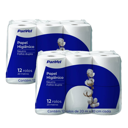 Kit Papel Higiênico Panvel Folha Dupla 12 Rolos 20M Cada 2 unidades