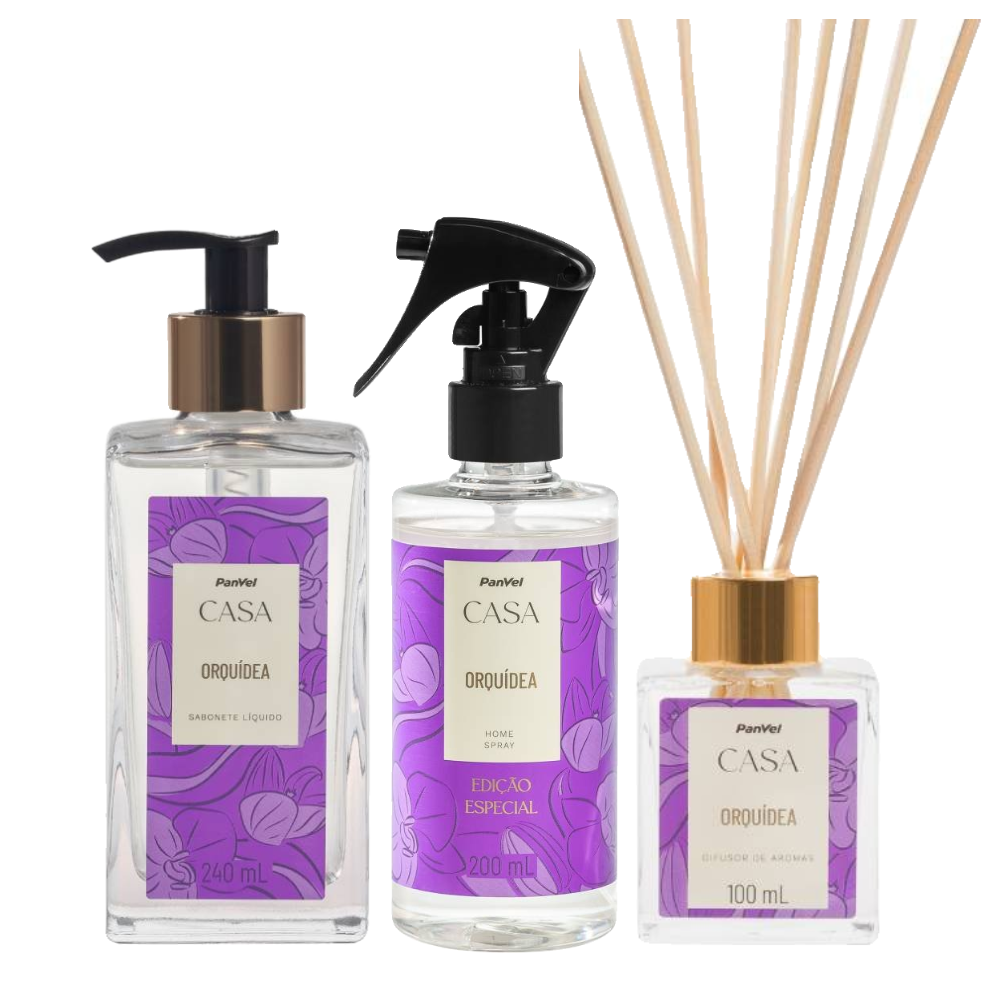 Panvel Home Spray Casa Orquídea 200ml + Difusor De Ambiente Casa Orquídea 100ml + Sabonete Líquido Para Mãos Casa Orquídea 240ml