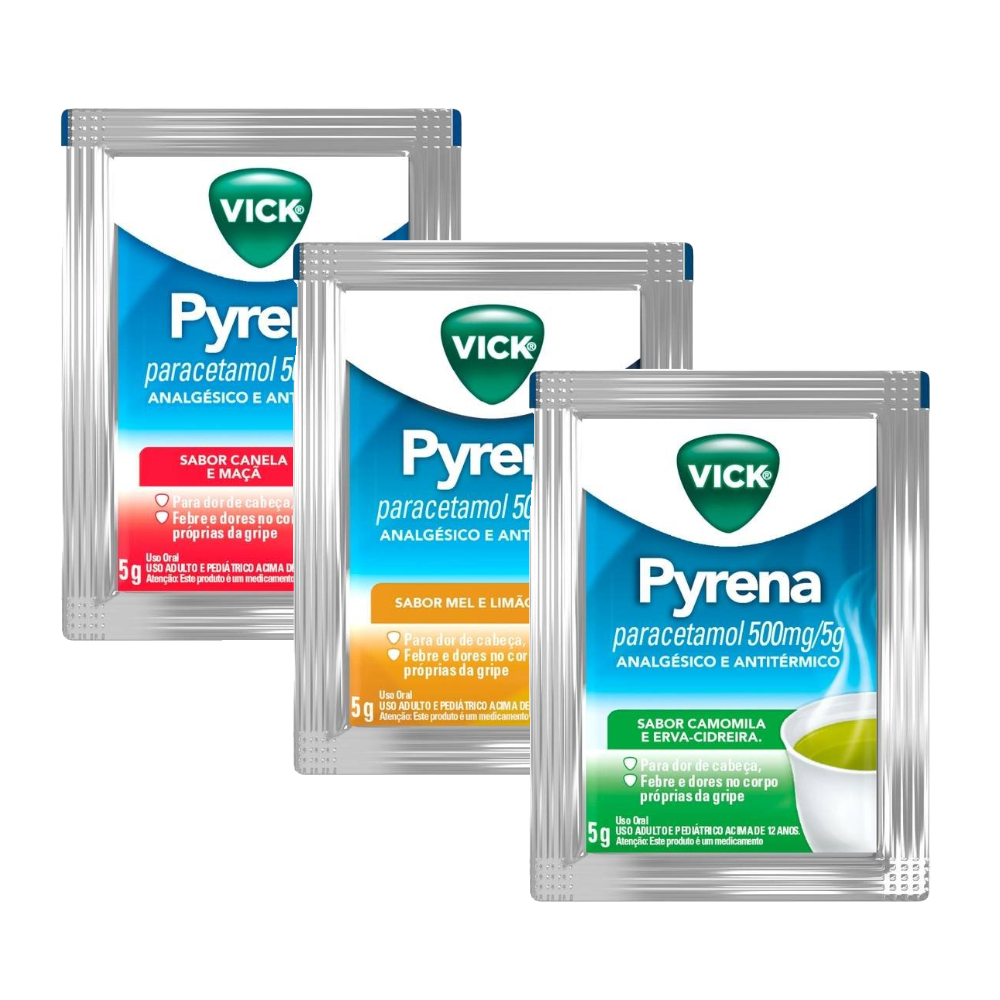 Vick Chá Para Gripe Pyrena Sabor Camomila 5g + Chá Para Gripe Pyrena Sabor Maçã E Canela 5g + Chá Para Gripe Pyrena Sabor Mel E Limão 5g