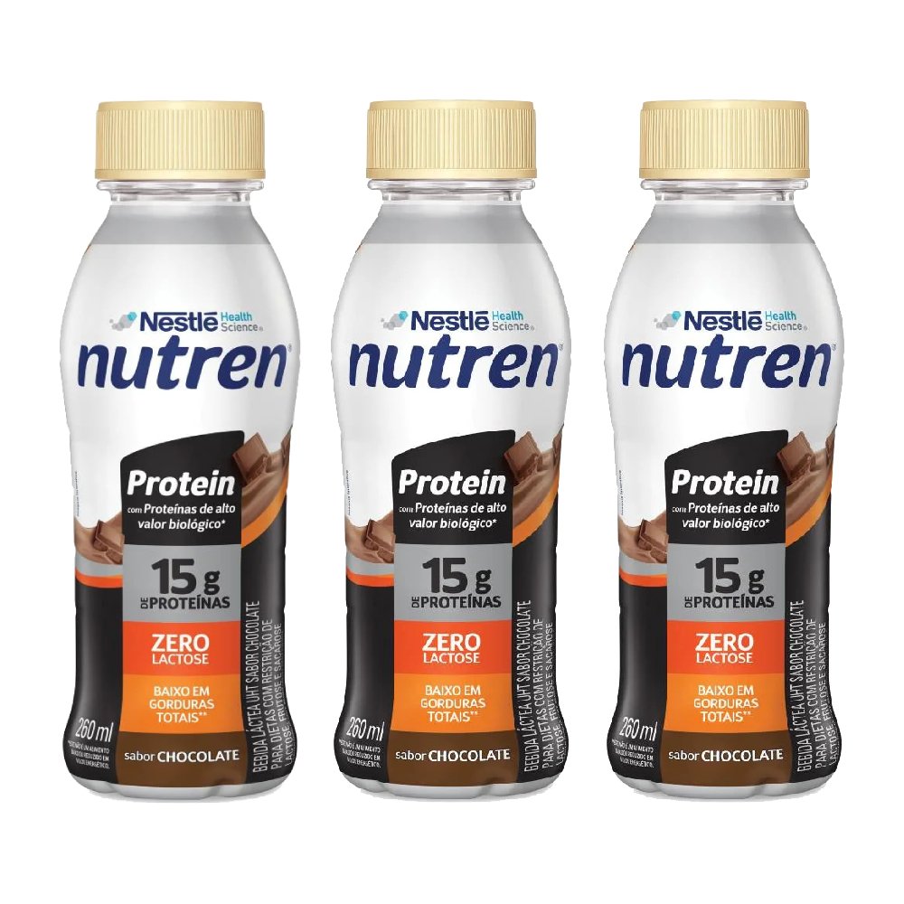 Kit Bebida Láctea Nutren Protein Chocolate 15g 260ml 3 Unidades