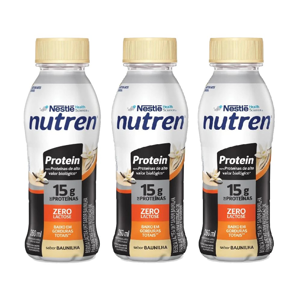 Kit Bebida Láctea Nutren Protein Baunilha 15g 260ml 3 Unidades