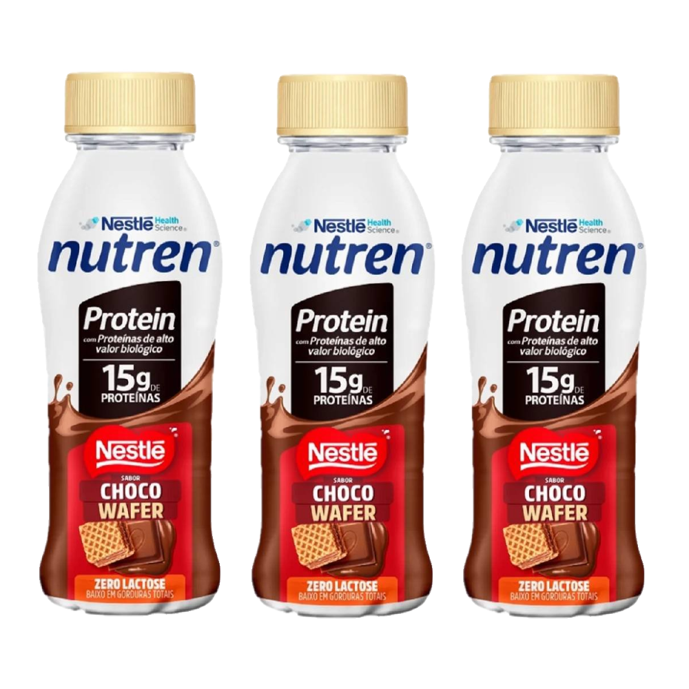 Kit Bebida Láctea Nutren Protein Choco Wafer 15g 260ml 3 Unidades