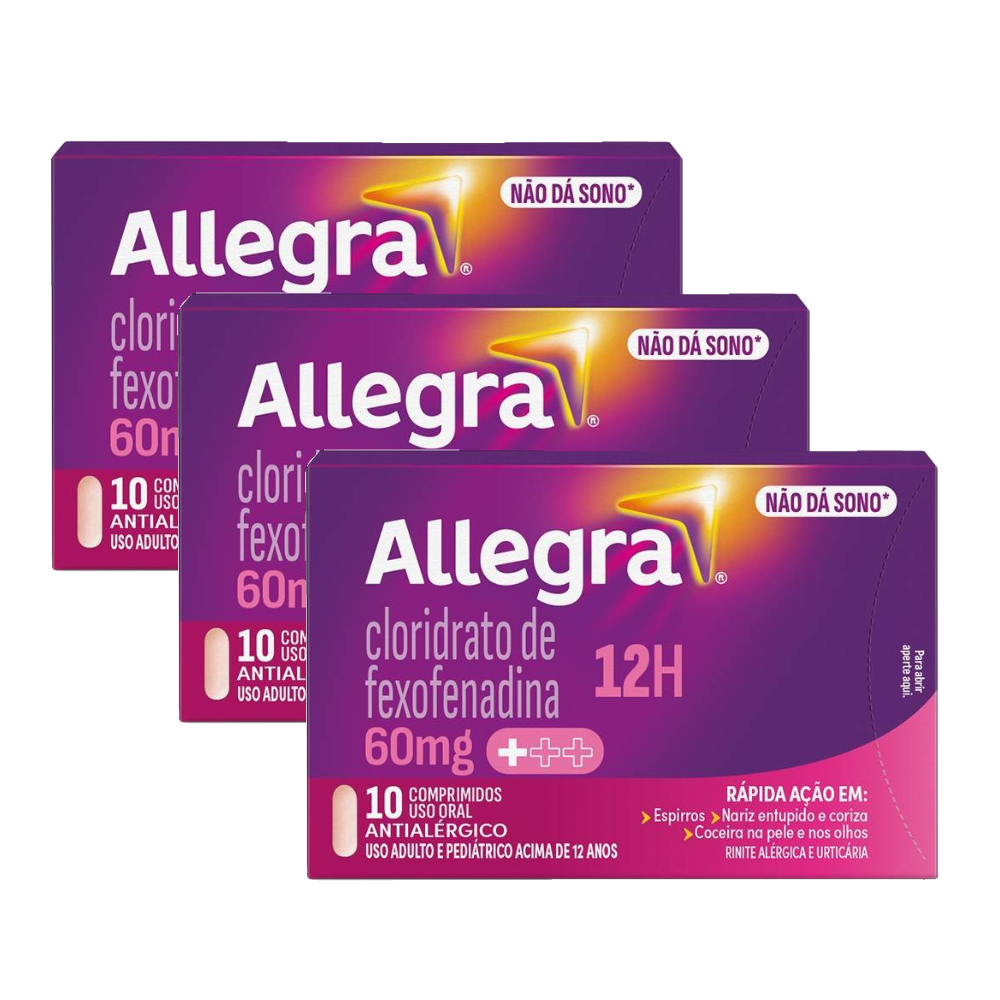 Kit Antialérgico Allegra 60mg Com 10 Comprimidos 3 Unidades