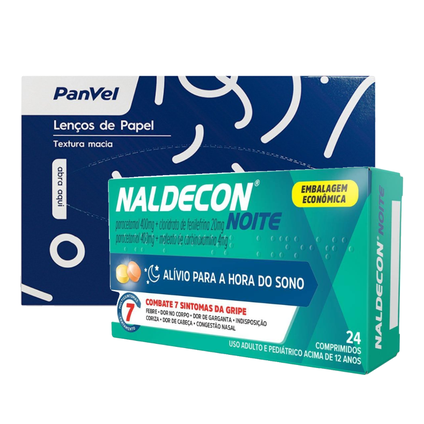 Naldecon Noite Paracetamol 800Mg + Cloridrato De Fenilefrina 20Mg 24 Comprimidos Grátis Lenço De Papel Panvel Com 50 Unidades