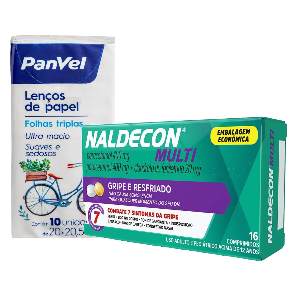 Naldecon Multi Paracetamol 800mg + Cloridrato Fenilefrina 20mg 16 Comprimidos Grátis Lenços De Papel Panvel Com 10 Unidades