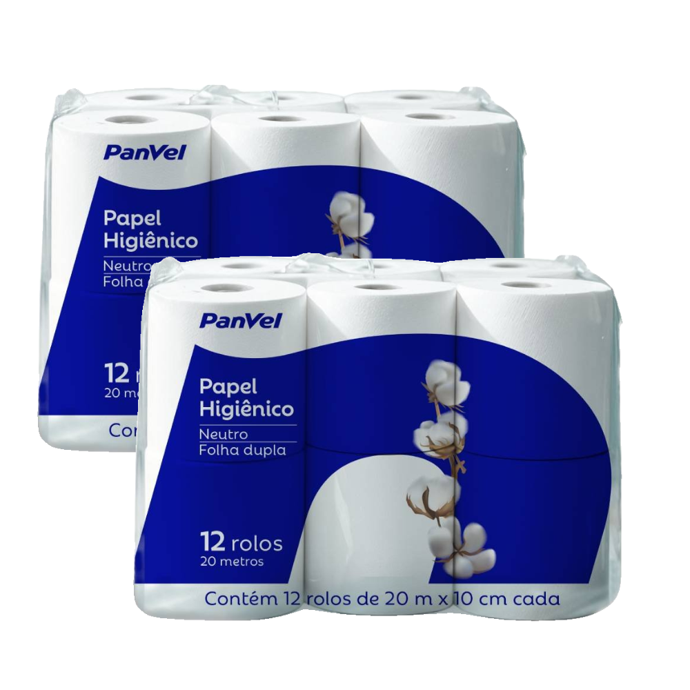 Kit Papel Higiênico Panvel Folha Dupla 12 Rolos 20m Cada 2 Unidades