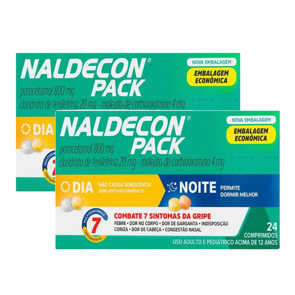 Kit Naldecon Dia E Noite Paracetamol 800mg + Cloridrato De Fenilefrina 20mg 24 Comprimidos 2 Unidades
