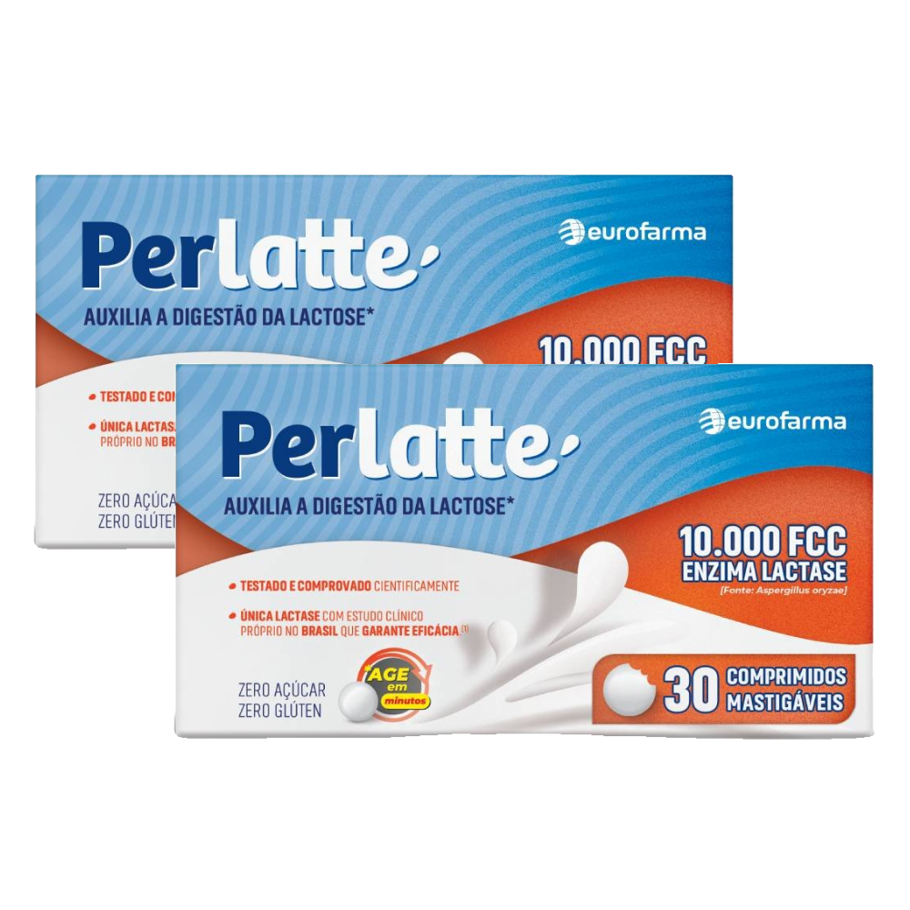 Kit Perlatte 10.000 Fcc Enzima Lactase Mastigável 30 Comprimidos 2 Unidades