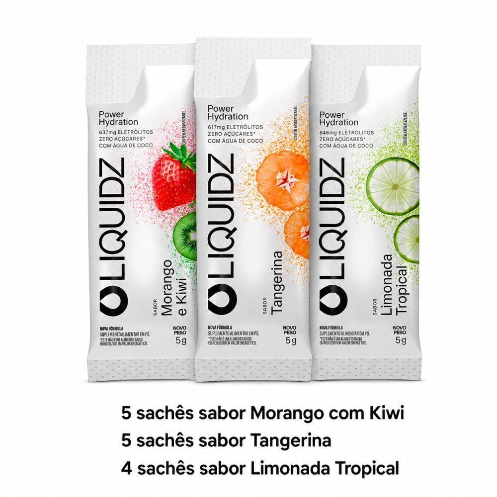 Kit Liquidz Eletrólitos Sabor Tangerina 5 Unidades + Sabor Morango E Kiwi 4 Unidades + Sabor Limonada Tropical 5 Unidades