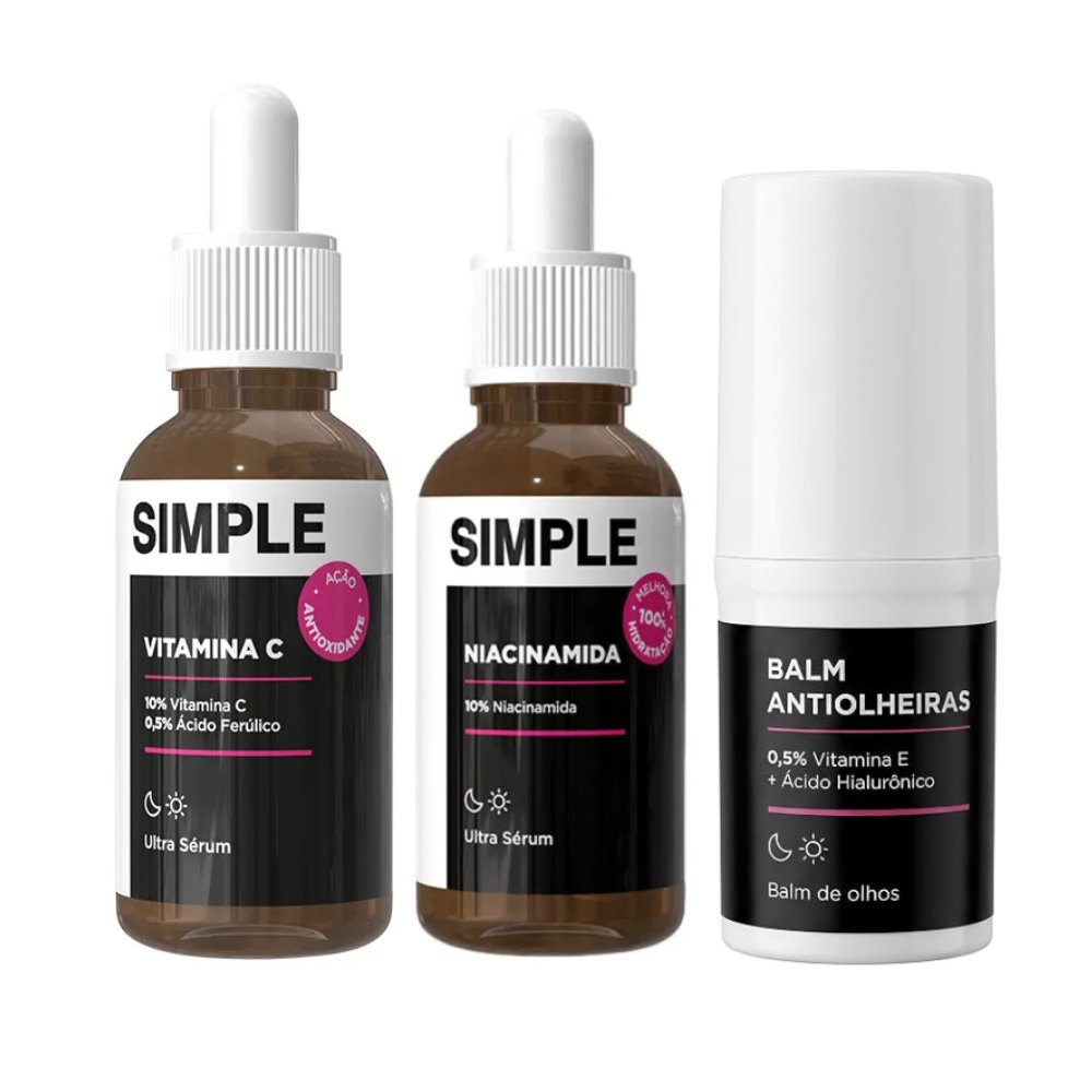 Kit Simple Balm Antiolheiras Stick 12g + Sérum Facial Niacinamida 30ml + Sérum Facial Vitamina C 30ml