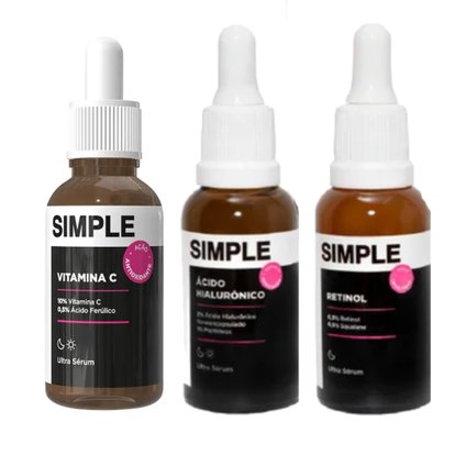 Kit Simple Sérum Facial Vitamina C 30Ml + Sérum Facial Retinol 30Ml + Sérum Facial Ácido Hialurônico 30Ml