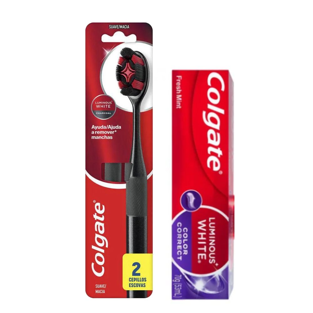 Kit Escova Dental Luminous White 2 Unidades + Grátis Colgate Creme Dental Luminous White Color Correct 70g