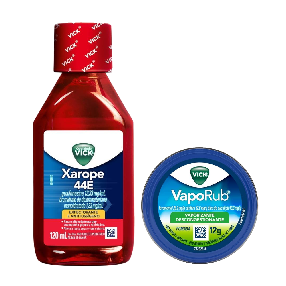 Kit Vick Xarope 44e 120ml + Vaporub Pomada Para Gripe, Congestão Nasal E Tosse 12g