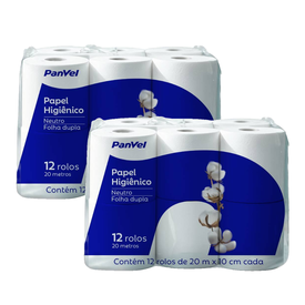 Kit Papel Higiênico Panvel Folha Dupla 24 Rolos 20M Cada