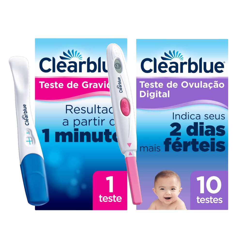 Kit Clearblue Teste De Gravidez Plus 1 Unidade + Teste De Ovulação Digital 10 Unidades