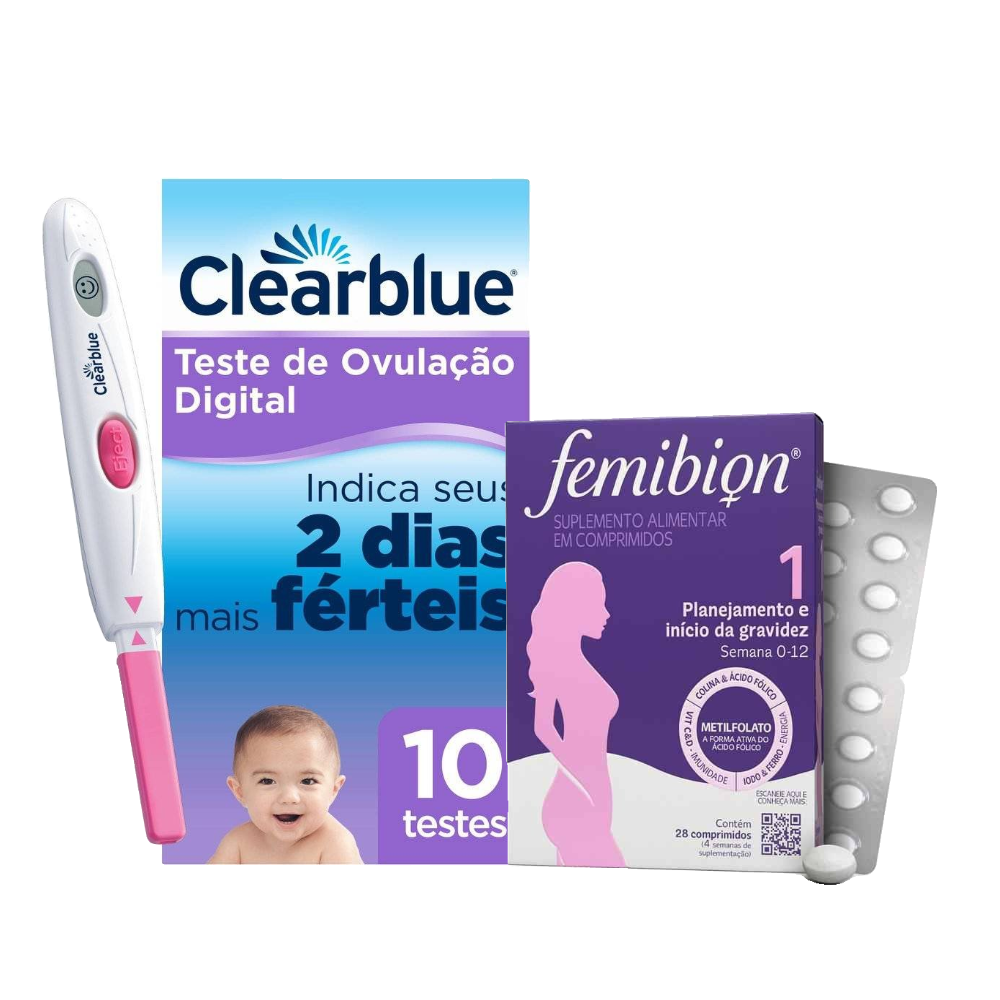 Kit Multivitamínico Femibion 1 Planejamento E Início Da Gravidez 28 Comprimidos + Teste De Ovulação Digital Clearblue 10 Unidades