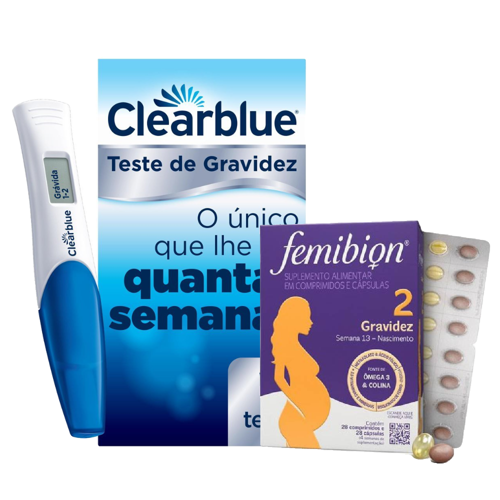 Kit Multivitamínico Femibion 2 Para Gravidez 28 Comprimidos E 28 Cápsulas + Teste De Gravidez Clearblue Indicador De Semanas 1 Unidade